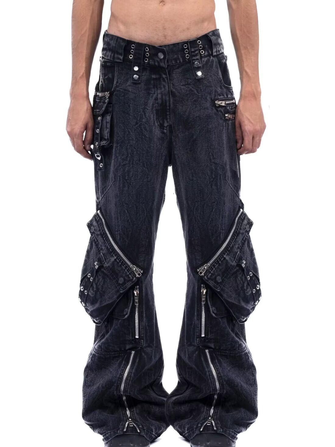 Street Fashion Jeans Men - Y2K أسود القوطية الشرير متعدد جيب