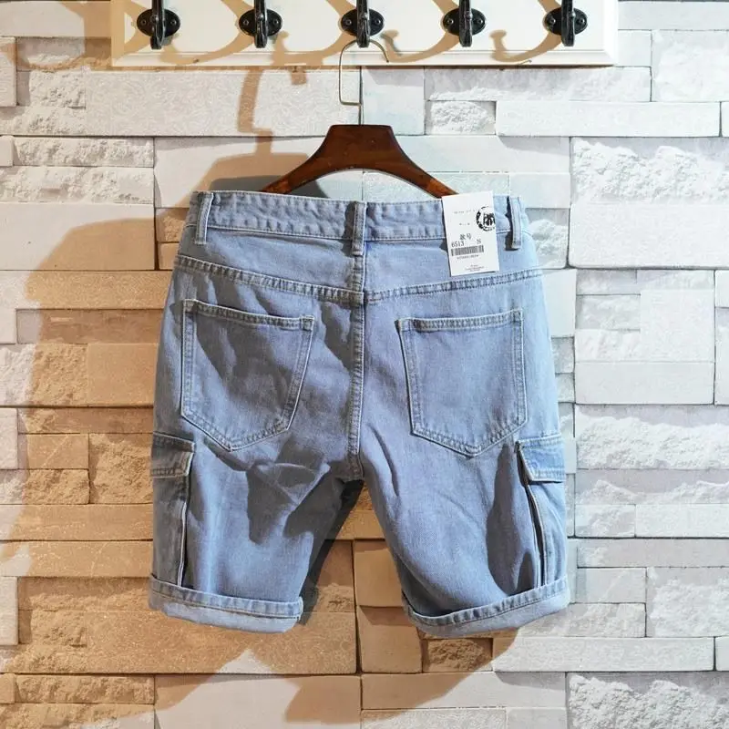Street Fashion Jeans Men - فضفاض مستقيم جينس قصير السراويل للرجال