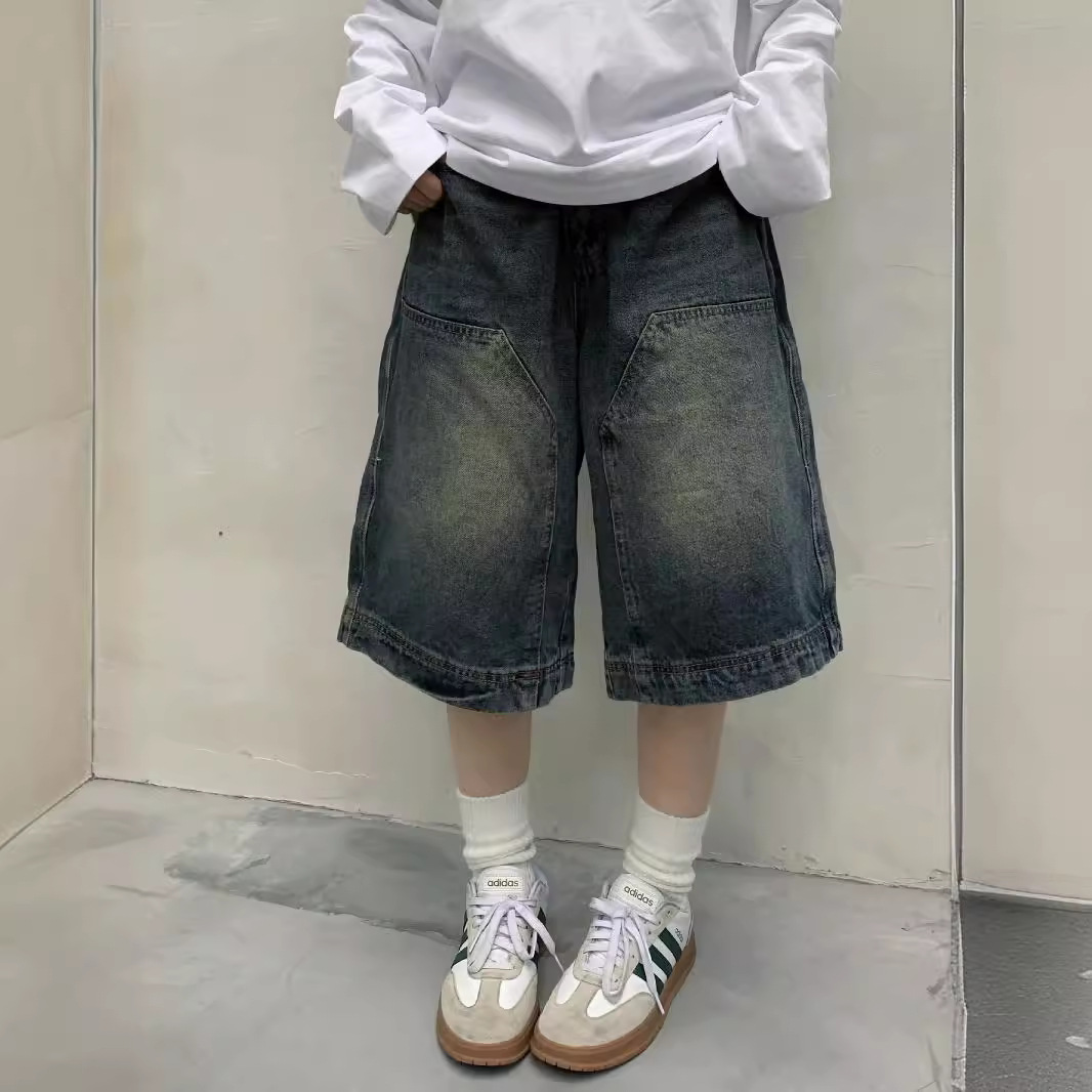 Street Fashion Jeans Men - النساء Y2K خمر فضفاض شورتات جينز