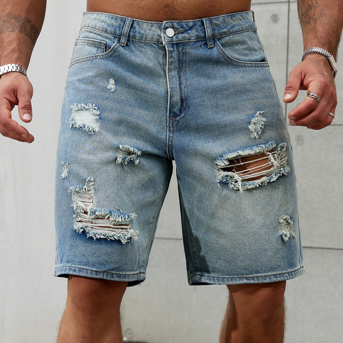 Street Fashion Jeans Men - جينز قطني قصير ممزق للرجال ،