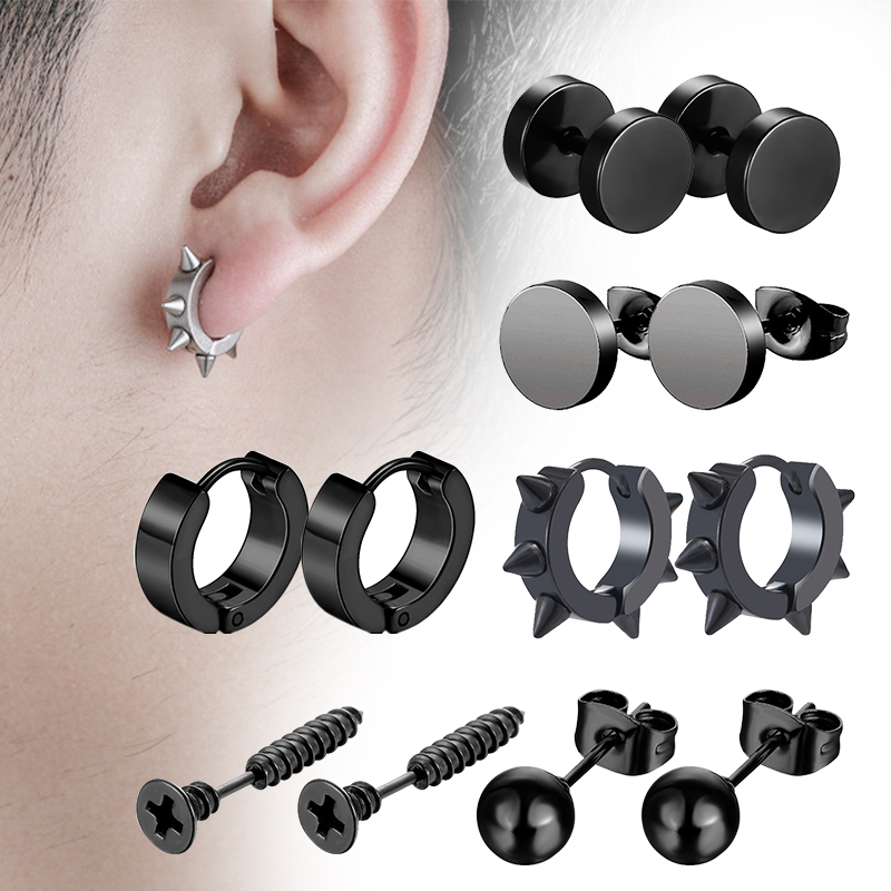 Street Fashion Earrings - 6 Pairs الأسود للجنسين أقراط مجموعة