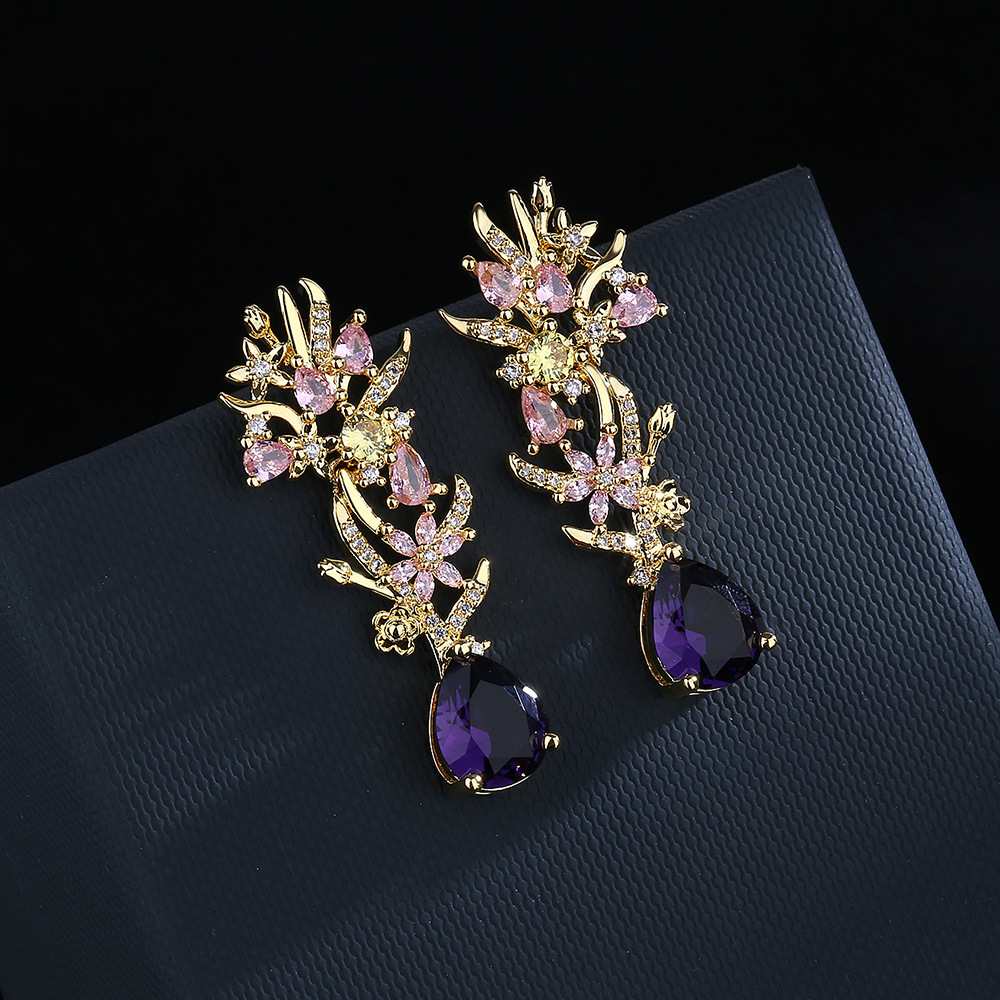 Street Fashion Earrings - مبالغ فيها جو الزركون زهرة أقراط