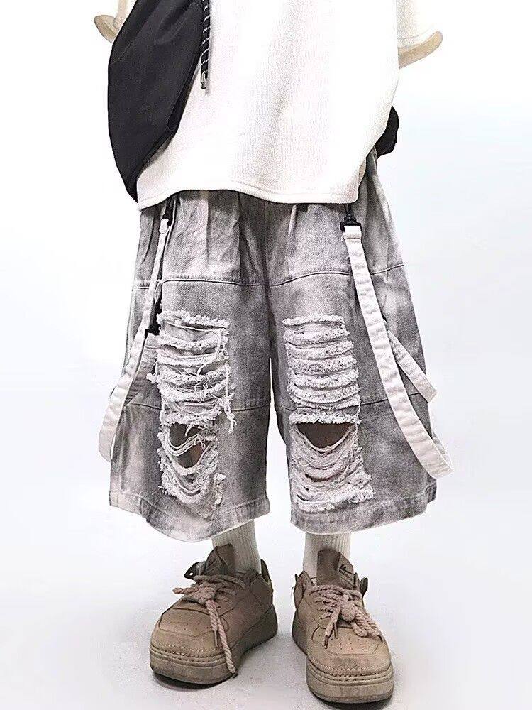 Street Fashion Jeans Men - شورتات رجالية ممزقة بتصميم ريترو هيب
