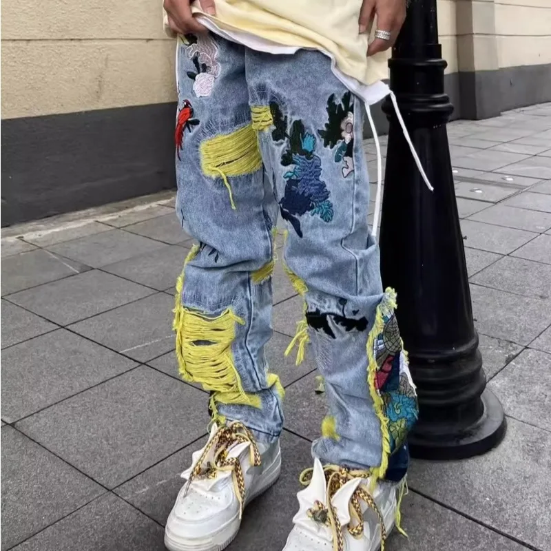 جينز هيب هوب أمريكي عتيق مطرز  - مراجعة Street Fashion Jeans Men وسعره