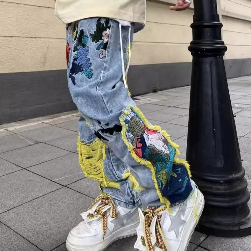 جينز هيب هوب أمريكي عتيق مطرز  - مراجعة Street Fashion Jeans Men وسعره