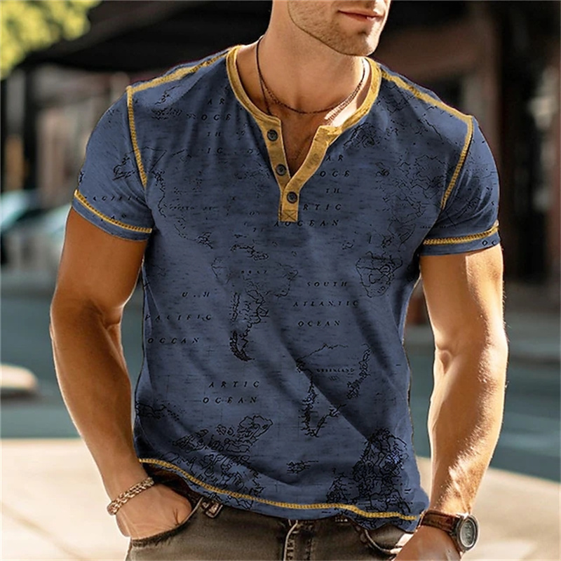 قمصان هنري للرجال بطباعة ثلاثي - مراجعة Street Fashion Men وسعره