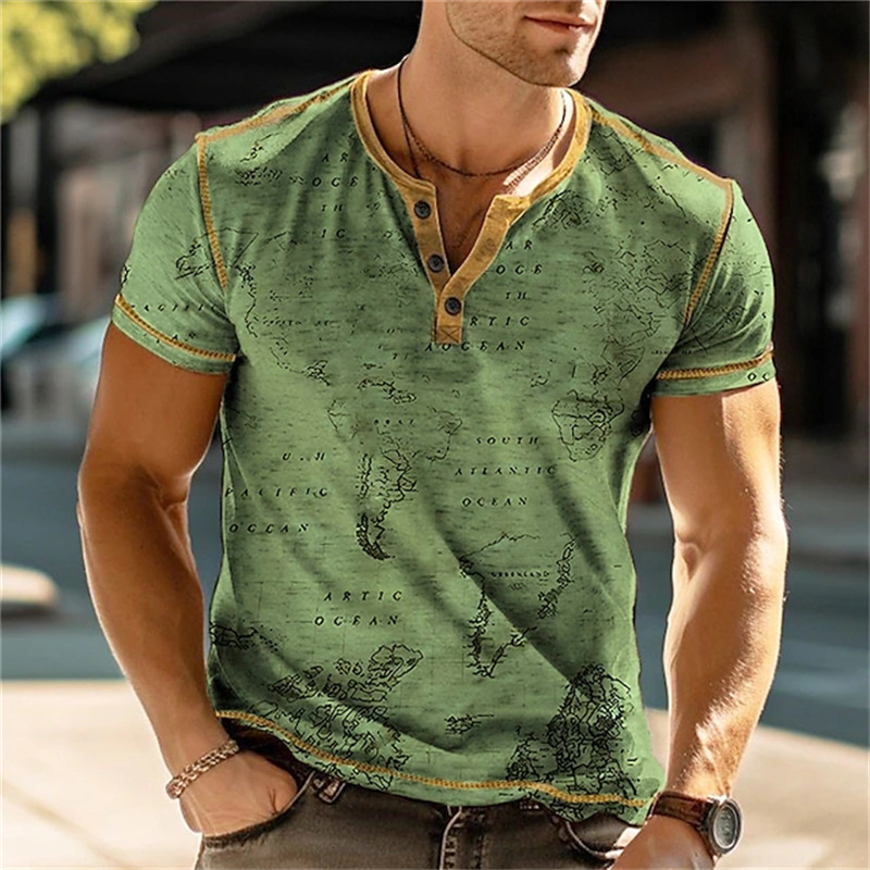 قمصان هنري للرجال بطباعة ثلاثي - مراجعة Street Fashion Men وسعره